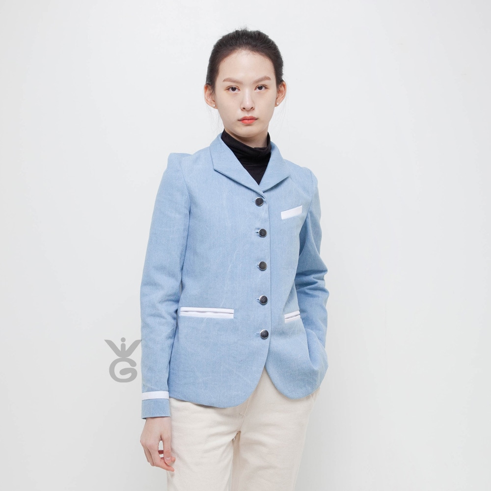 ヘリオスDBジャケットデニムスリムスーツジャケット女性（ブルー）