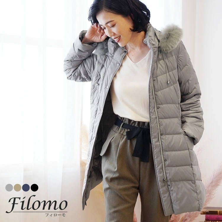 ダウンコート レディース 軽量 ライトダウン フード付き Filomo フォックス ファー付き ブランド コート アウター 冬 女性 大きいサイズ ゆったり 30代 40代 50代 ミセス 母の日 ギ