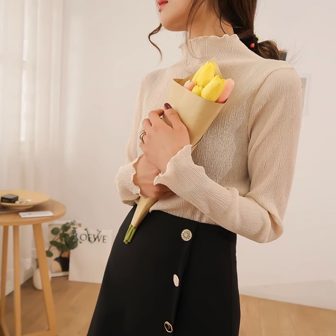 トップス ニットソー 白トップス 袖あり 長袖 ハイネック 襟なし シフォン 透け感 シースルー 薄手 かわいい 大人可愛い シンプル カジュアル 大人 おしゃれ お洒落 レトロ アジアン 大人女子