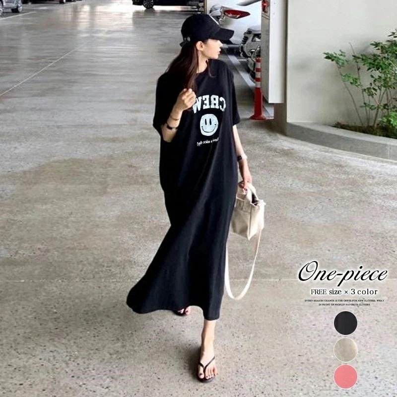 【2026年大人気】フレアワンピース カレッジアソート プリント Tシャツ ワンピース 半袖 レディース ロング丈 ゆったり 体型カバー 着痩せ 大きいサイズ きれいめ カジュアル 大人 着回し 春