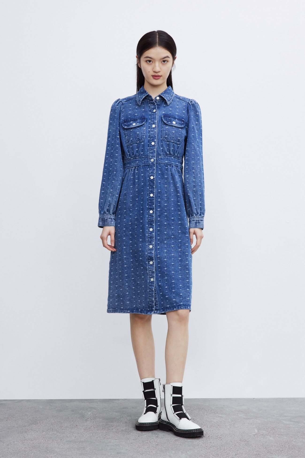 春 レディース 女性 レトロ スタイル カジュアル 刺繍デニム きれいめ 長袖 ワンピース ドレス ブルー XS S M L XL ワンピース 膝上 袖あり 長袖 かわいい 大人可愛い きれいめ