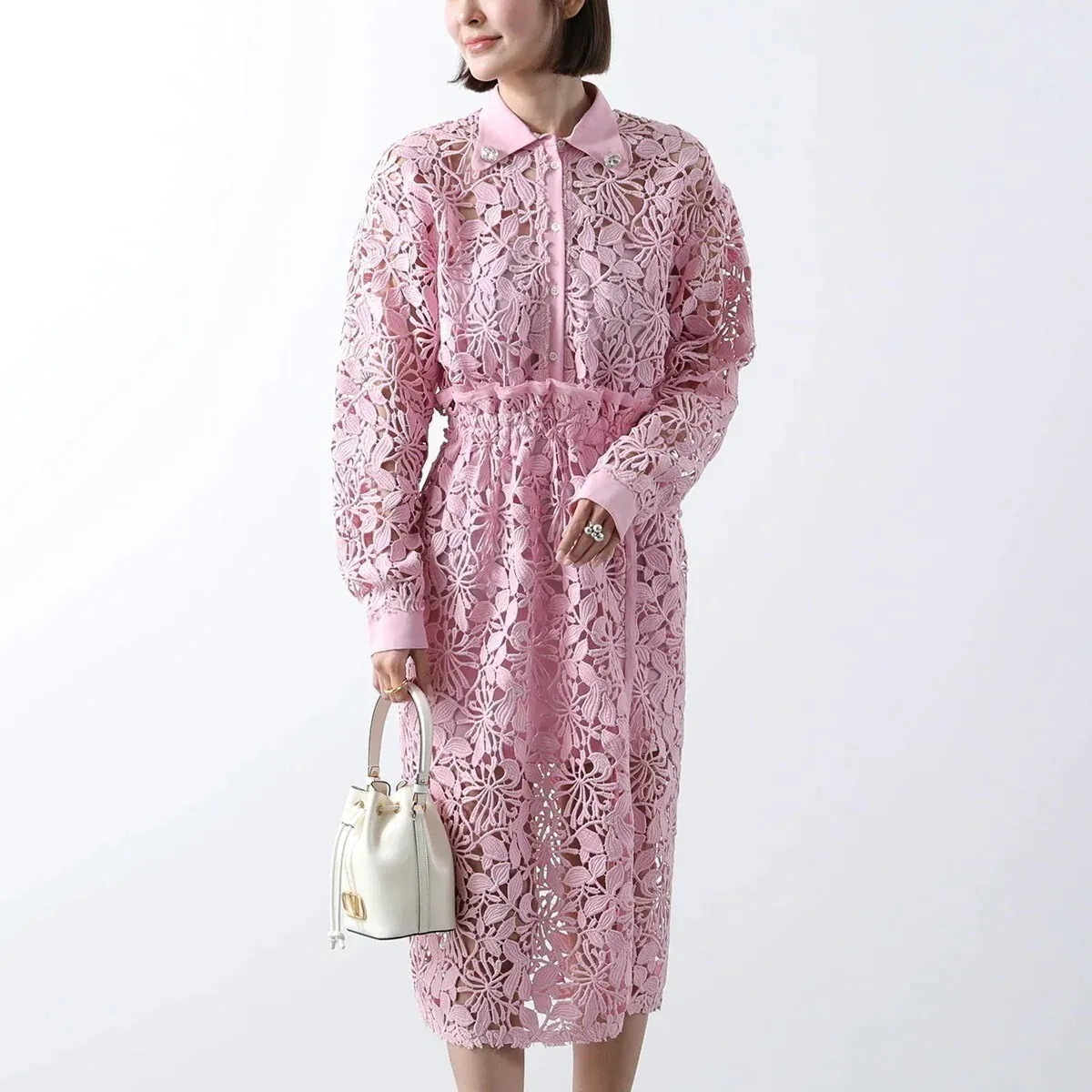 N21 ヌメロヴェントゥーノ ワンピース H291 5262 レディース ドレス 刺繍 ビジュー 膝下丈 ロゴ 長袖 総レース 4504 【mega】