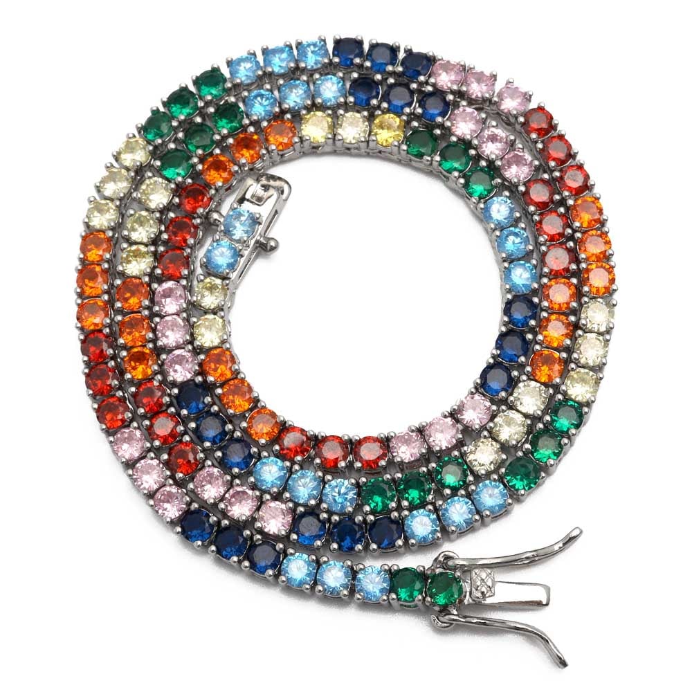 テニスチェーンネックレス カラフル [n515-silver]