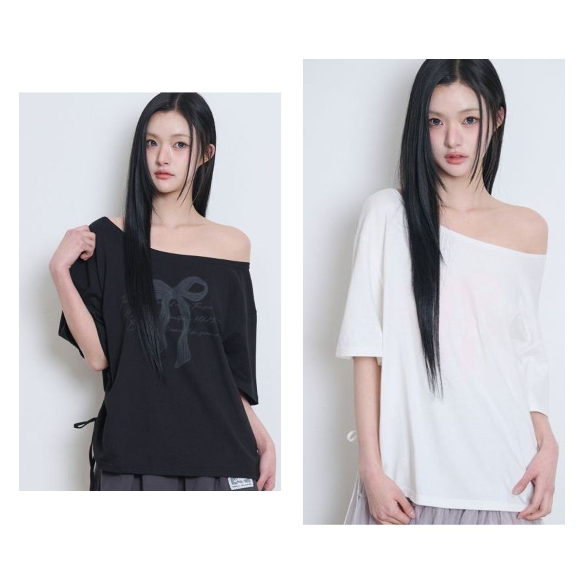 【ILLIGO】 Ribbon shirring off-shoulder T-shirt 2色 正規品
