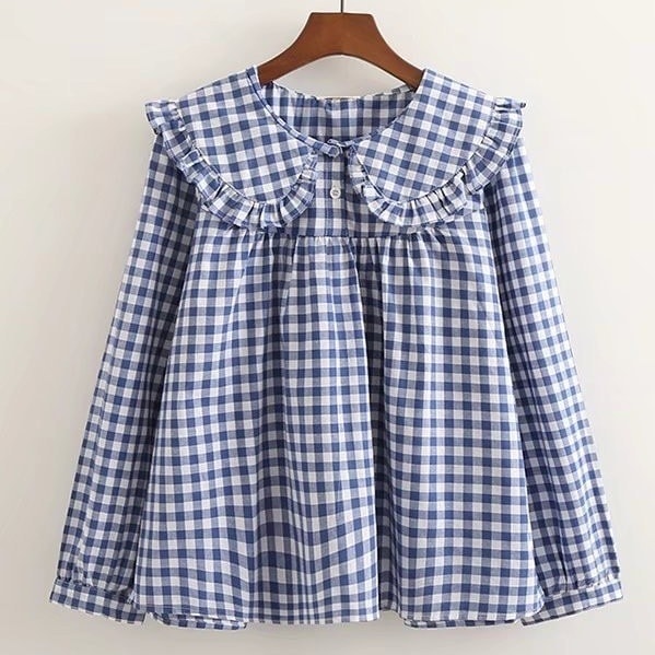 レディース トップス シャツ ブラウス 長袖 ラウンドネック 丸襟 セーラーカラー フリル襟 フリル かわいい 大人可愛い おしゃれ ヴィンテージ ラブリー キュート ロリータ ベーシック