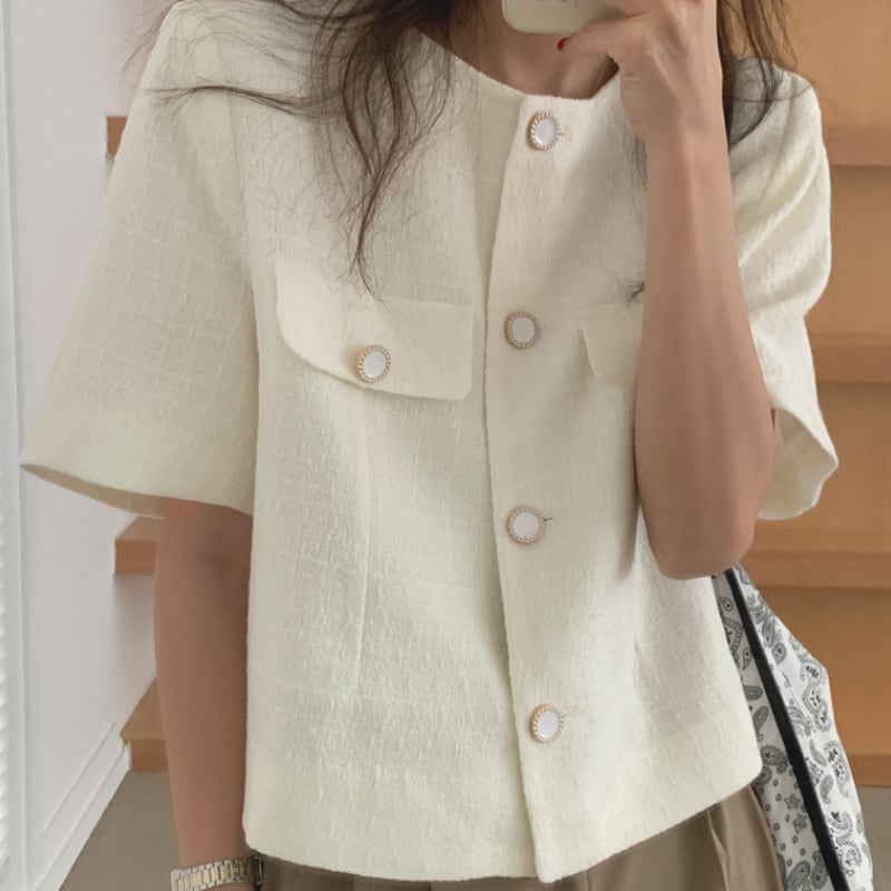 レディース ライトアウター ジャケット 半袖 プルオーバー ガーリー フェミニン 大人カジュアル