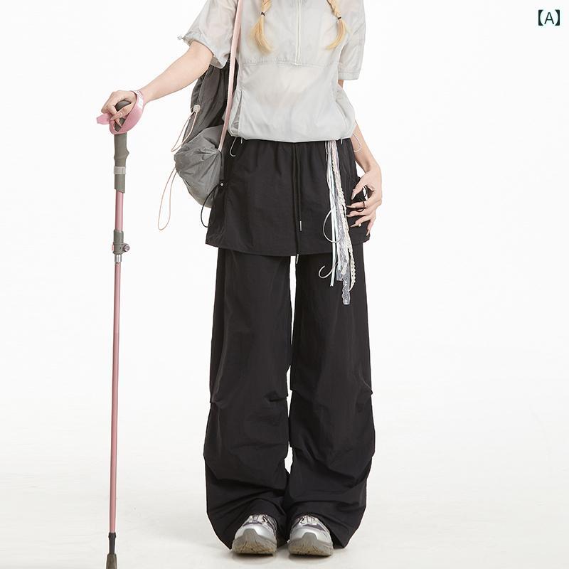 カーゴパンツ　メンズ　レディース NERESUM アメリカン アウトドア 速乾 パラシュートパンツ 夏 フェイク ツーピース スカート カジュアル スポーツ オーバー オール