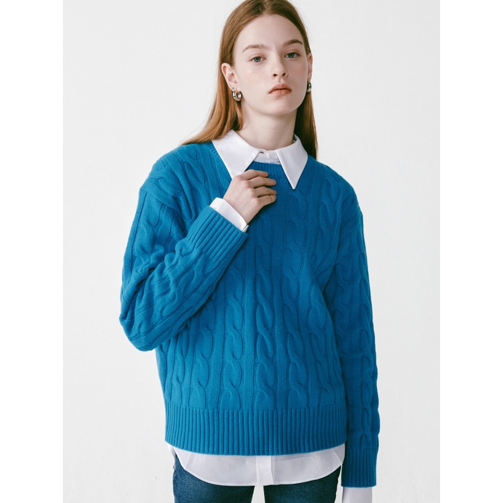 LOSSYROW ラウンドケーブルニット ブルー