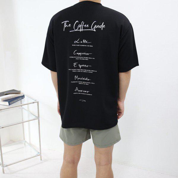 当日発送 メンズ オーバーフィット リンクルフリー コーヒーガイド プリント 夏 機能性 クール 半袖 Tシャツ_P343386159