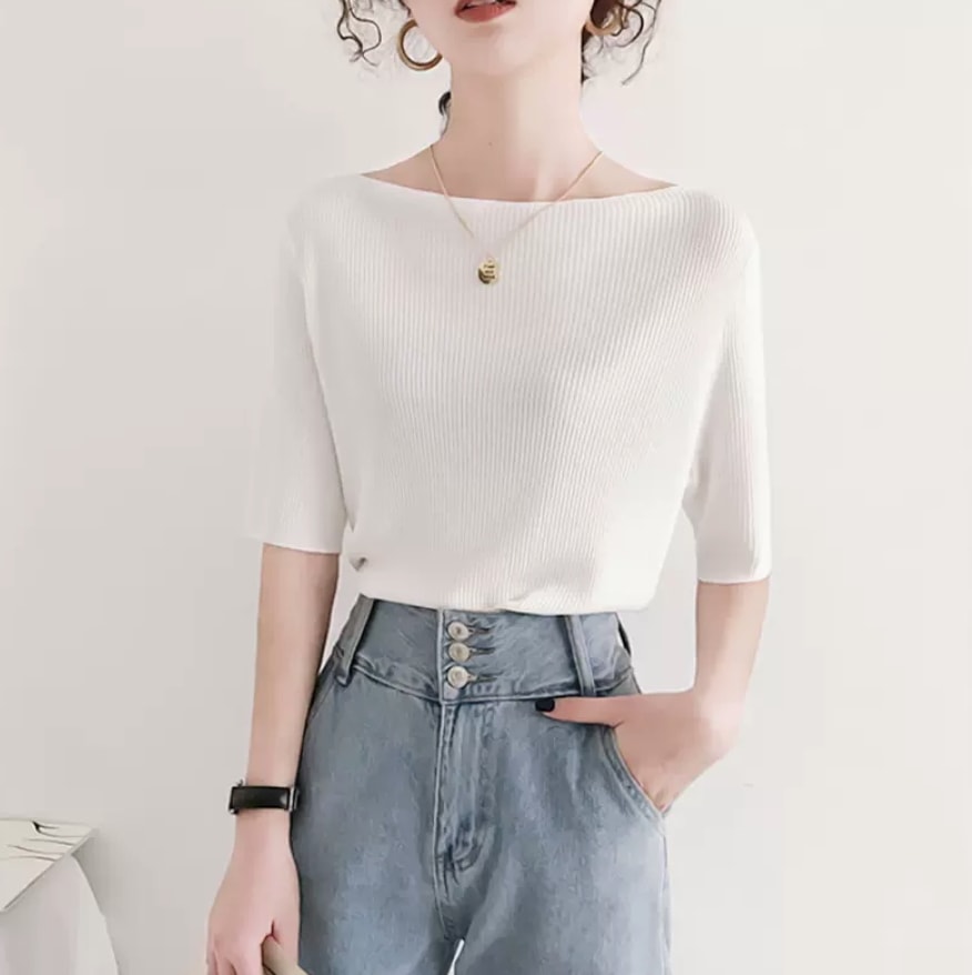 トップス デート カットソー ニットソー 袖あり 半袖 かわいい 大人可愛い きれいめ シンプル カジュアル 大人 上品 おしゃれ お洒落 主役級 存在感 夏 10代 20代 30代 レディース