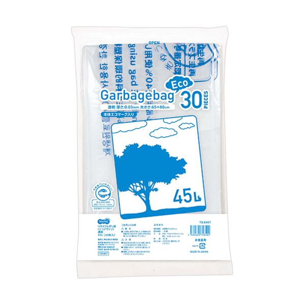 （まとめ）TANOSEE リサイクルポリ袋（エコデザイン）透明 45L 1パック（30枚）[x10]