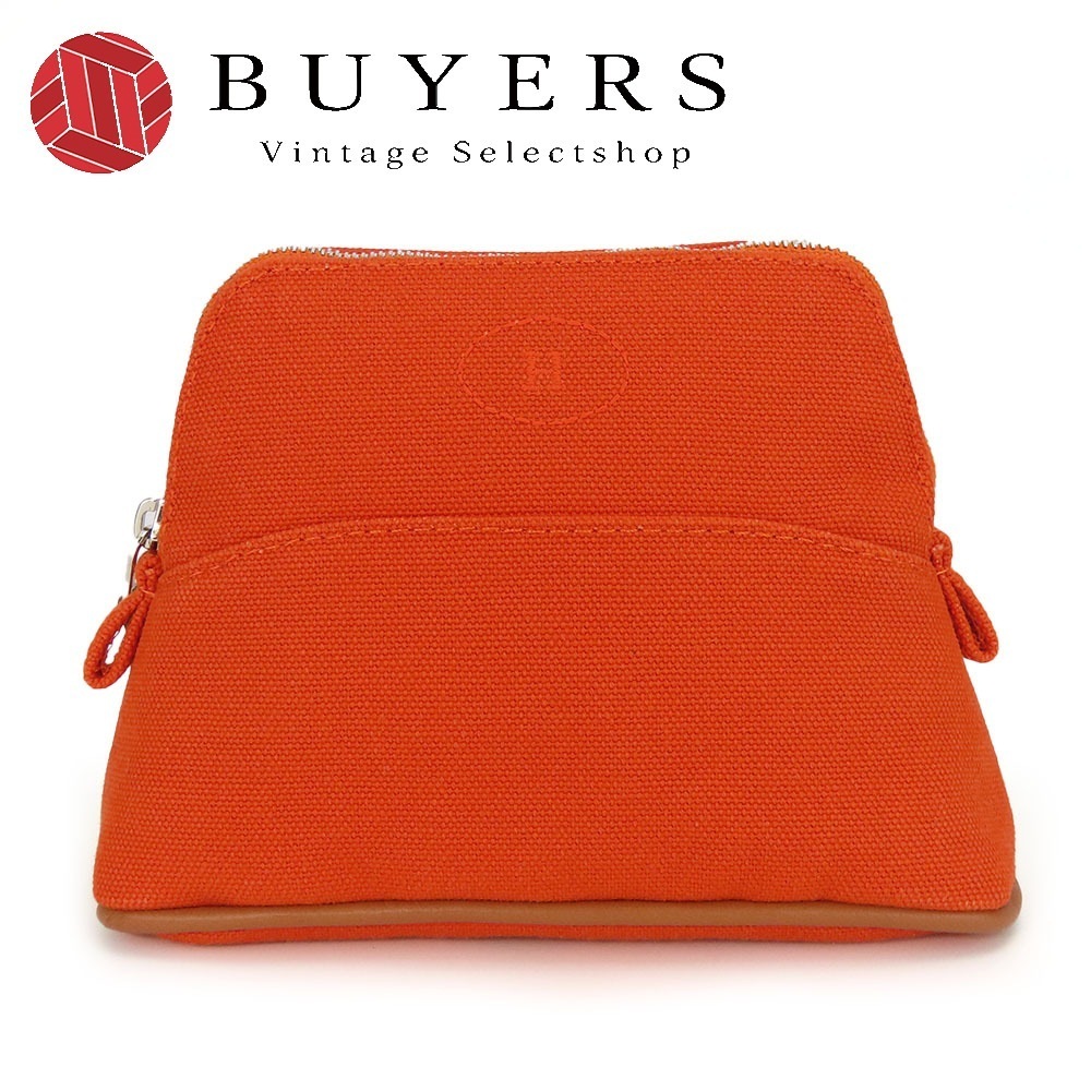 中古 ポーチ ボリードポーチミニミニ コットン オレンジ シルバー金具 小物入れ バッグインバッグ レディース 女性