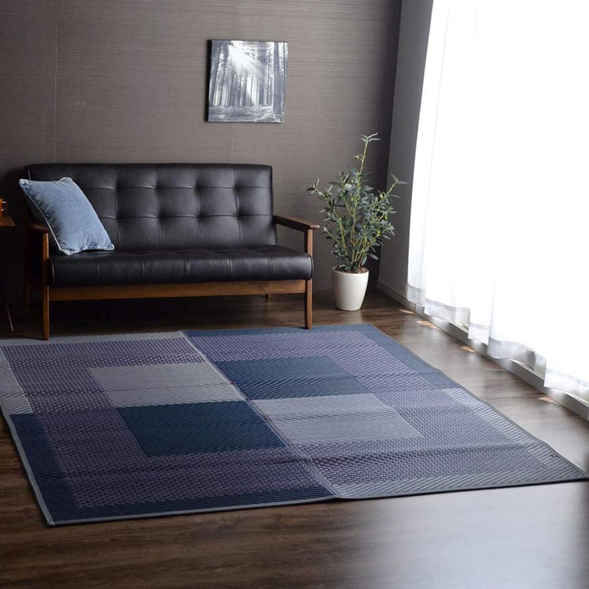 【I】【代引不可】イケヒコ 国産い草ラグ カーペット DXモーニング ネイビー 191×191cm 和モダン 裏貼り 8240820【北海道・沖縄・離島不可】