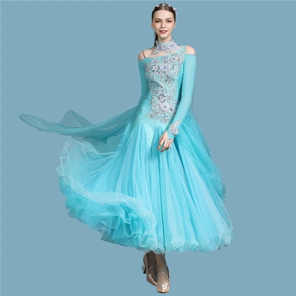 【サイズ有S/M/L/XL/2XL】社交ダンス モダンドレス 社交ダンス衣装 ダンス発表会 大きい裾 豪華な社交ダンスドレス 競技着 練習着 演出用 社交ダンス ドレス スタンダードドレス ワルツダン