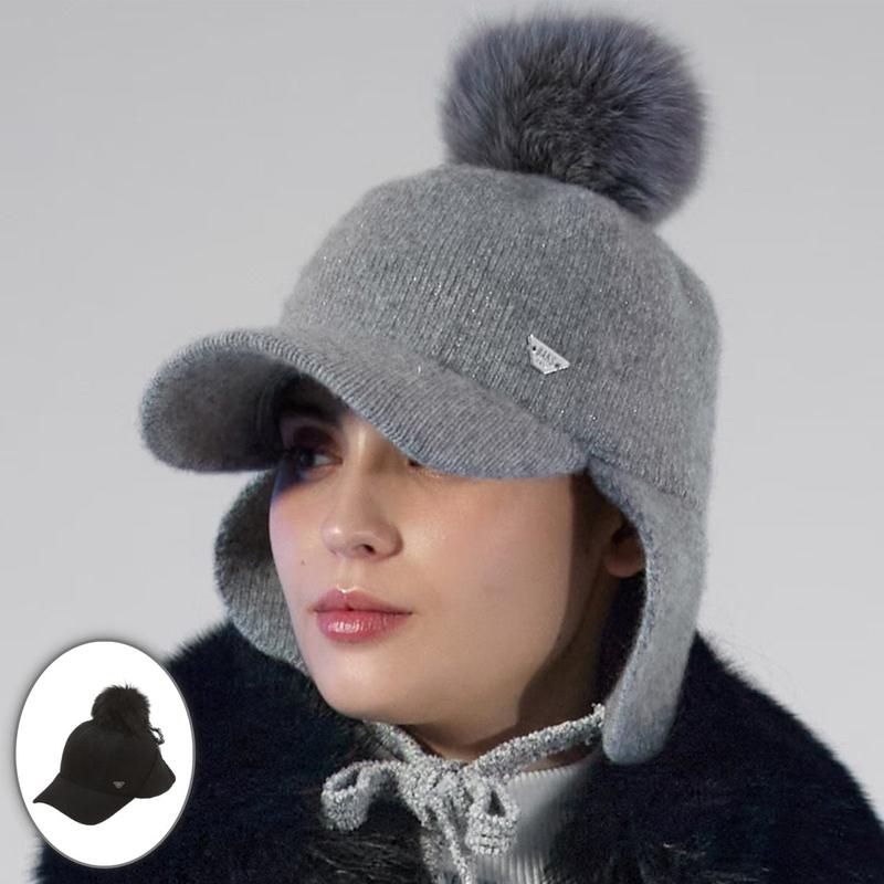 女性メタル糸 FUR ボンボンニットキャップ (DNHE5F754)_s