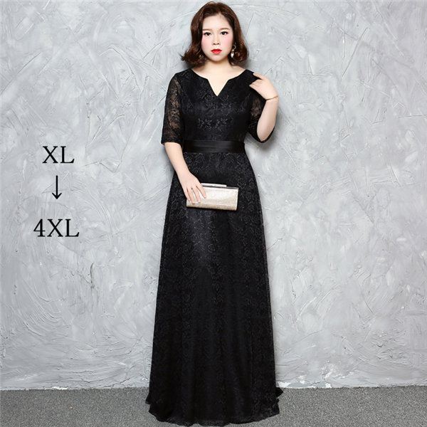 パーティードレス ワンピース 大きいサイズ ロング レディース フォーマル 20代30代40代50代 上品 披露宴 ブラックXL/2XL/3XL/4XL