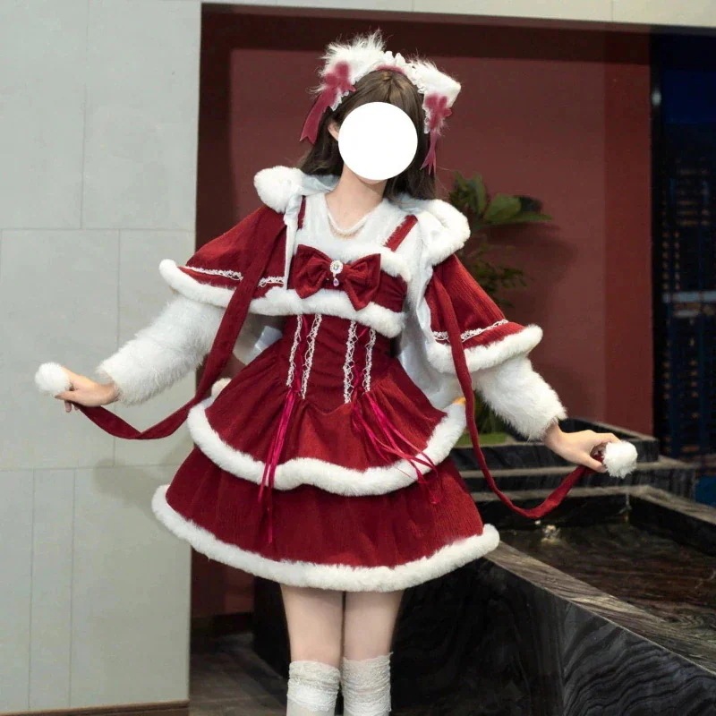 サンタコスプレ クリスマス衣装 レディース サンタクロース 仮装 サンタ コスプレドレス ワンピース セットアップ パーティードレス ロリータ jskケープマント クリスマスウェア コスプレク