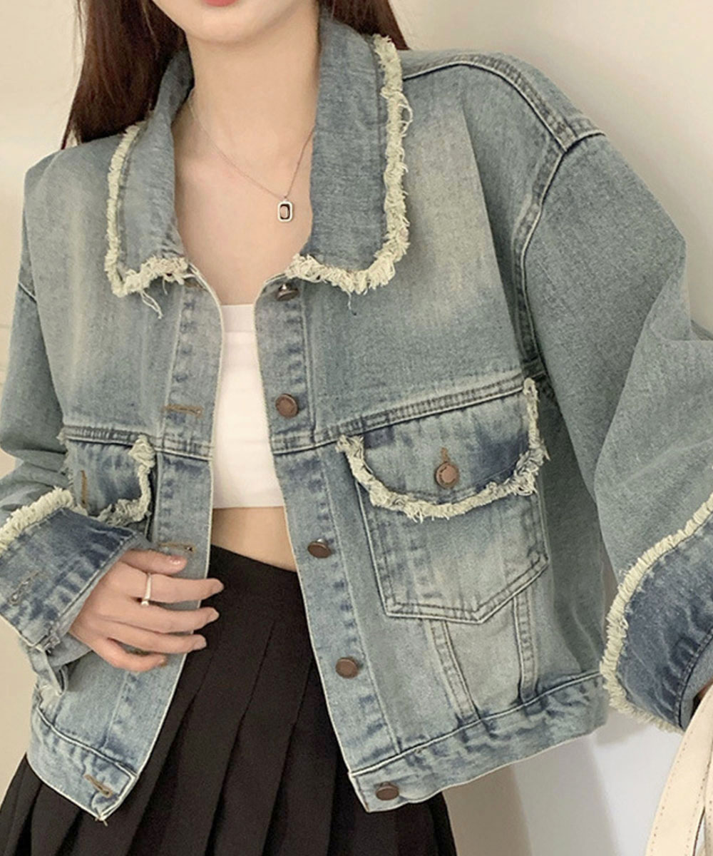 フリンジデニムジャケット デニムブルゾンレディースファッション コート ジャケット 4,509円