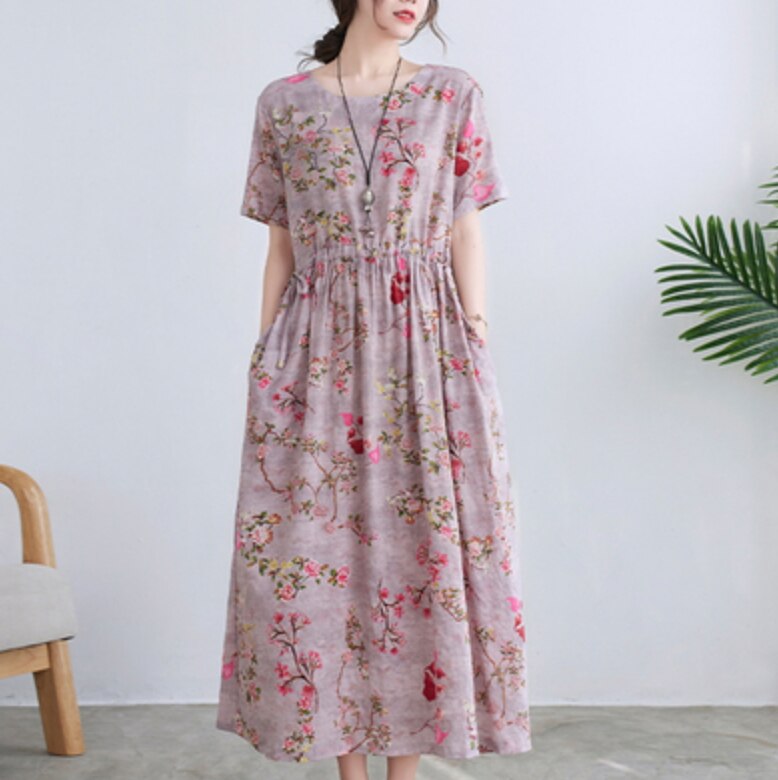 ワンピース ロング ロング丈 袖あり かわいい 大人可愛い きれいめ シンプル カジュアル 大人 ラウンドネック 花柄 マキシ丈 Aライン フレア 春夏 長袖 休日 旅行 楽ちん 韓国 モテ コーデ 5,318円