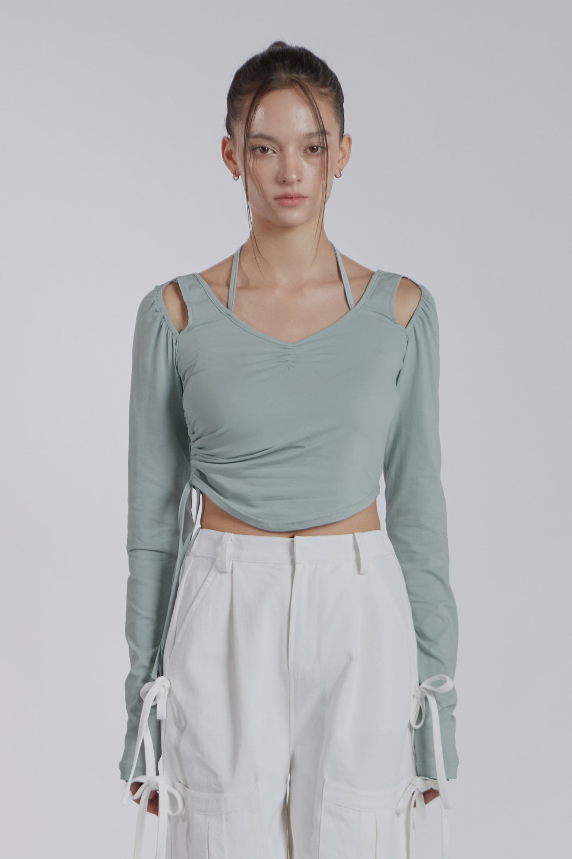 HALTER NECK SHIRRING TOP [MINT]