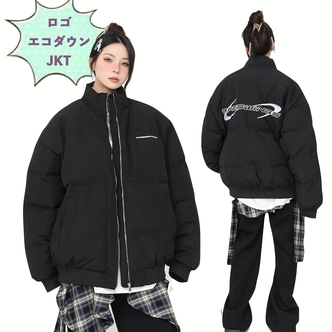 ロゴ ストリート エコ ダウンジャケット レディース 韓国 アウター 防寒 バックプリント 中綿 ジャケット