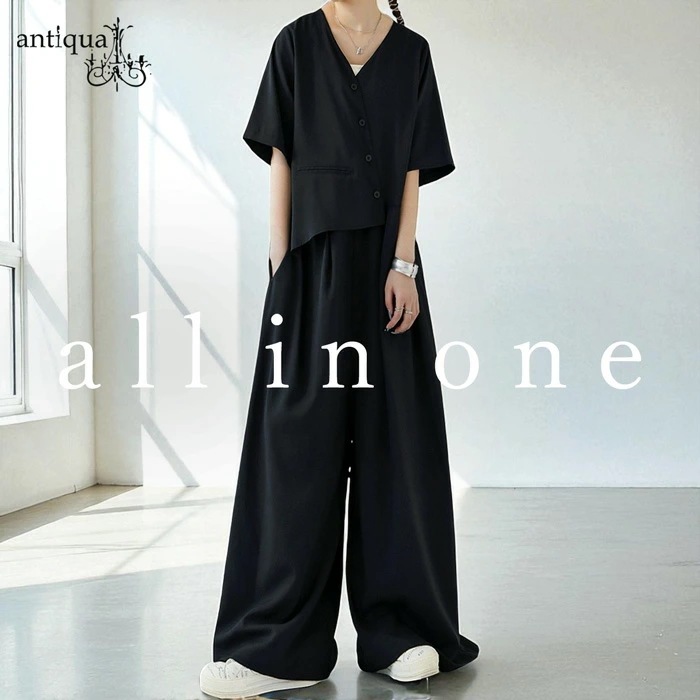 オールインワン レディース 半袖 アシンメトリー 送料無料・メール便不可