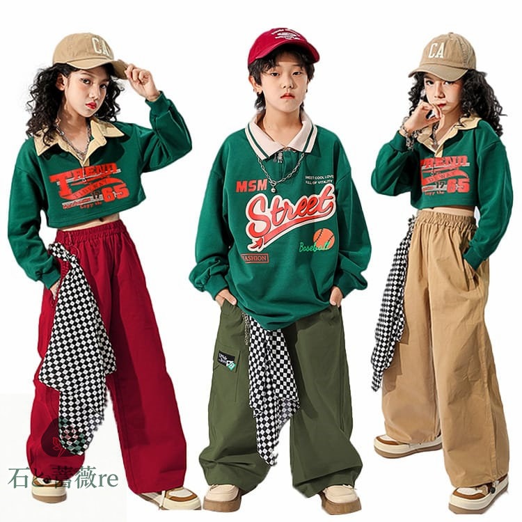 2日限定セールキッズダンス衣装セットアップ韓国子供服ヒップホップ男の子女の子ダンス衣装kpopキッズ服トップス長袖カーゴパンツズボンストリート系