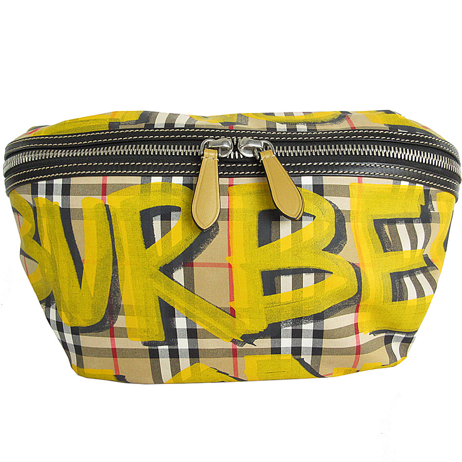 バーバリー BURBERRY ボディバッグ ウエストバッグ ノバチェック ナイロン/レザー ベージュ/イエロー メンズ s0028f