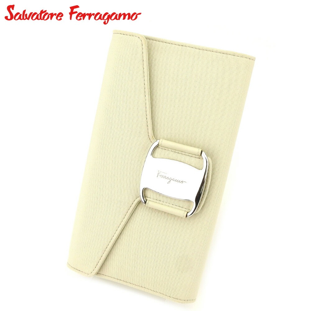 長財布 ファスナー付き 財布 ヴァラ ベージュ シルバー 中古