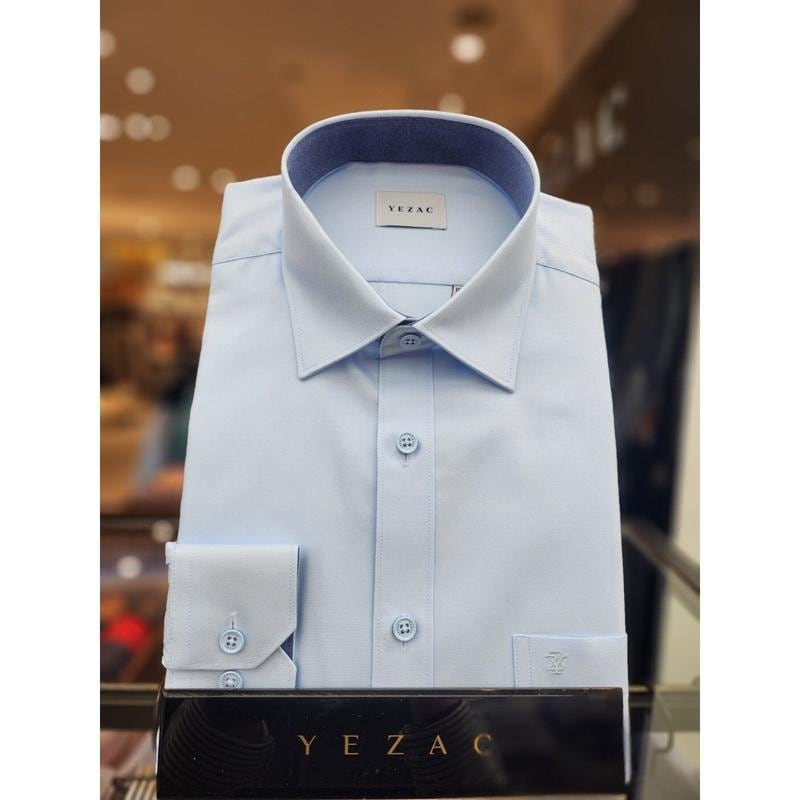 AK平沢店シャツ ソリッド コットン混紡 配色ポイント 一般フィットシャツ ブルー