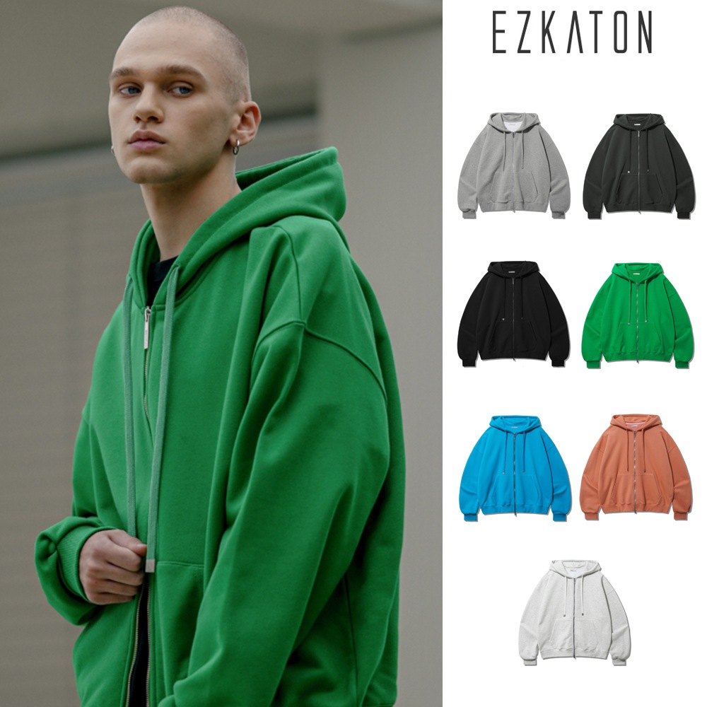 [EZKATON] Inverted cropped hood zip-up
