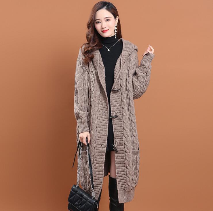 カーディガン ロングカーディガン フード付きカーディガン　厚手 ケーブル ニットカーディガン ロング