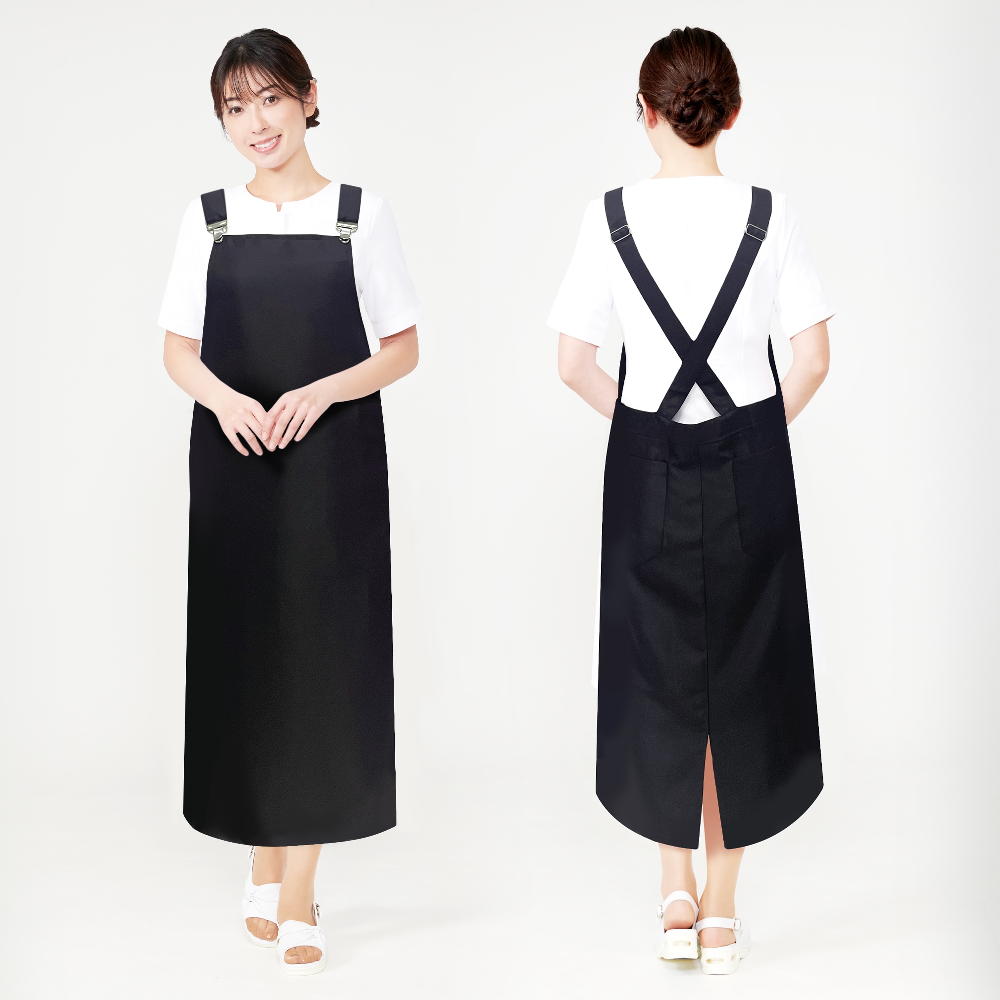 LindeLin　LDLエプロンL03　ワンピース風エプロン　収納ポケット　アクセント肩紐　撥水　防水　脱色しない　かわいい