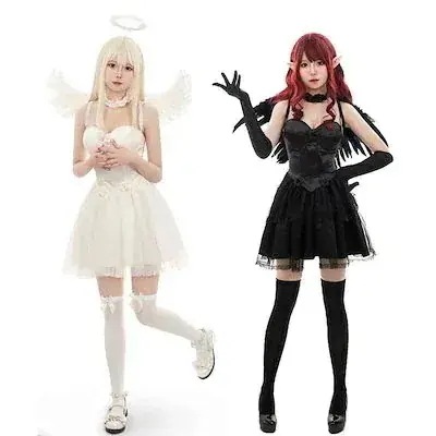 SNS韓国ハロウィン コスプレ大人気 翼のあるドロップシッピング白い天使のドレス黒天使プリンセスドレス魔法の