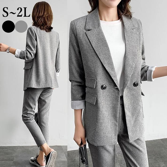 スーツセット　セットアップ　2点セット　スーツ　ジャケット　パンツ　オフィス レディーススーツ　ママ　面接　卒業式　入学式　セレモニー　フォーマル　通勤　OL　S M　L　2L
