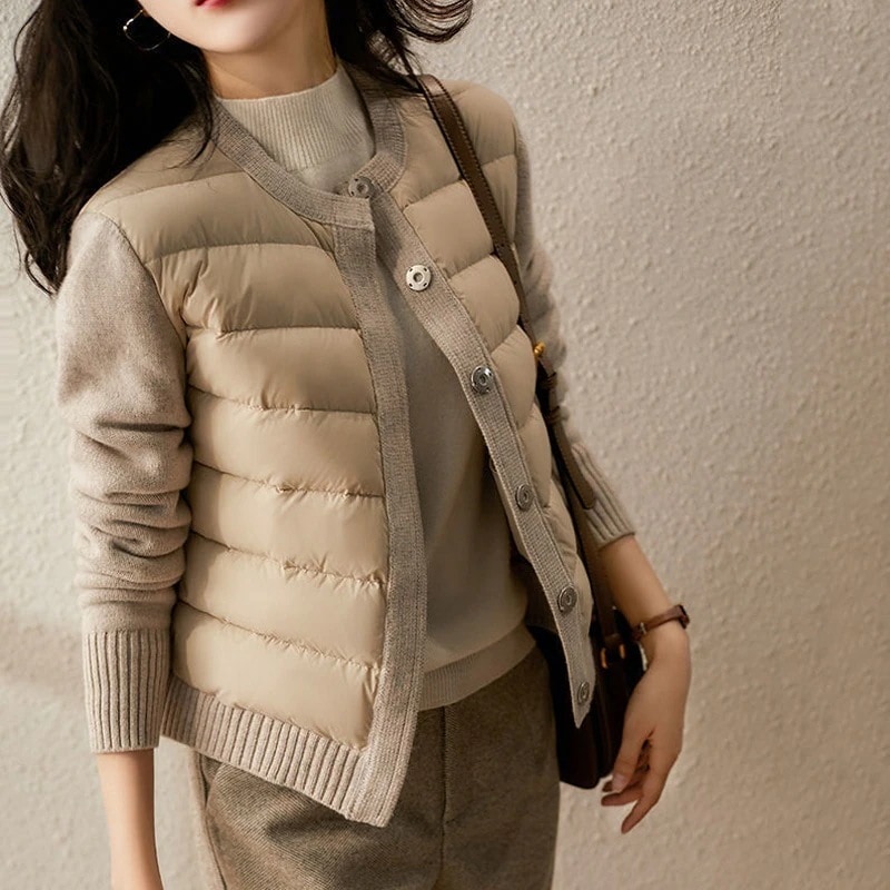 【今季注目】 流行の予感 カジュアル シングルブレスト 切り替え 長袖 ラウンドネック 中綿コート レディース