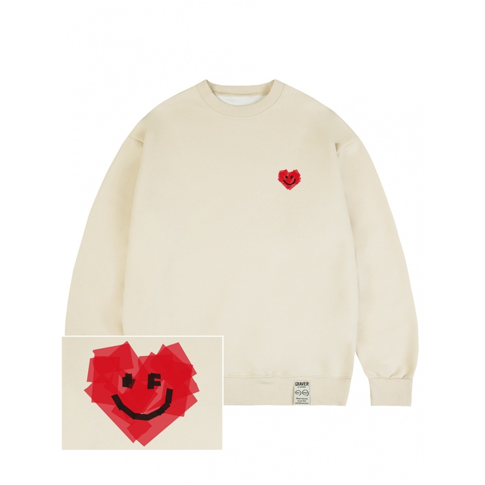 グレイバースモールテープハートスマイルスウェットシャツクリーム