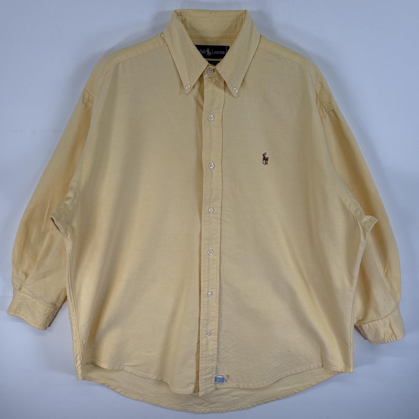 古着 90s/90年代 長袖シャツ ボタンダウンシャツ ロゴ 刺繍 カラーシャツ S イエロー 無地 メンズ 5,115円