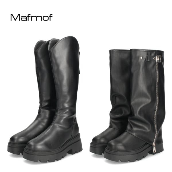 Mafmof マフモフ レディース ロングブーツ 厚底トラックソール ブーツ 靴 ブラック 黒 535WK 537WK 合成皮革 クッションインソール