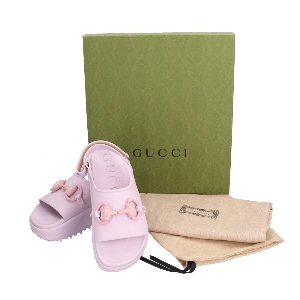 グッチ フラットフォーム ホースビット サンダル ラバー 742435 GUCCI 中古 美品