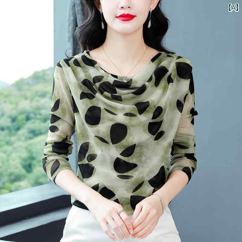 レディース　シャツ　レース 杭 州 ビッグ シルク Tシャツ レディース スタイリッシュな ドット 長袖 シャツ秋 高級 桑 シルク トップ