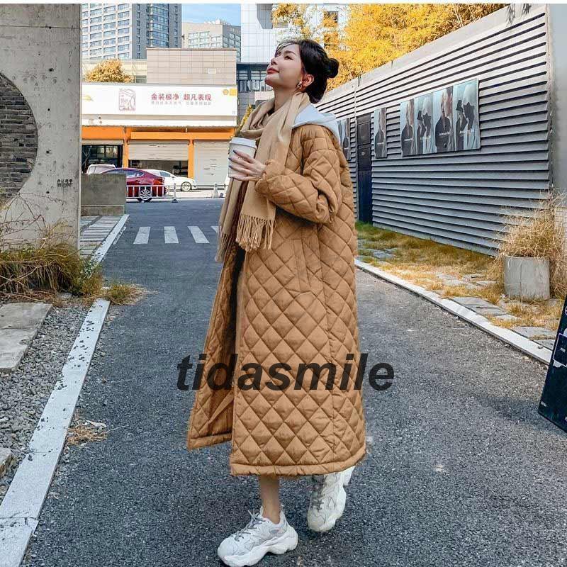 品中綿コートレディースロング丈ダウン風コートフード付き薄軽量キルティング防寒暖かい大きい秋冬きれいめ