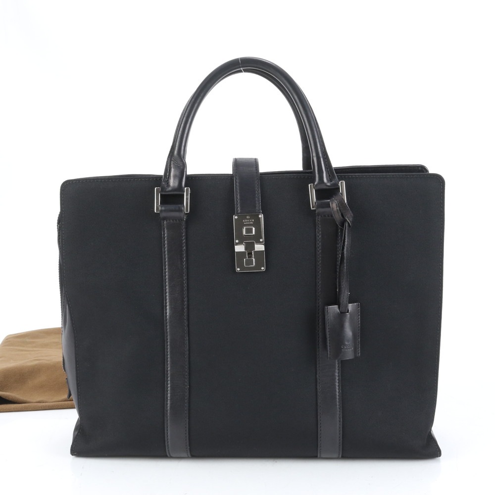 美品 114262 レザー×ナイロン ビジネス バッグ 書類鞄 ブリーフケース トート 通勤 ブラック 黒 A4 メンズ RUE CQ19-10 中古