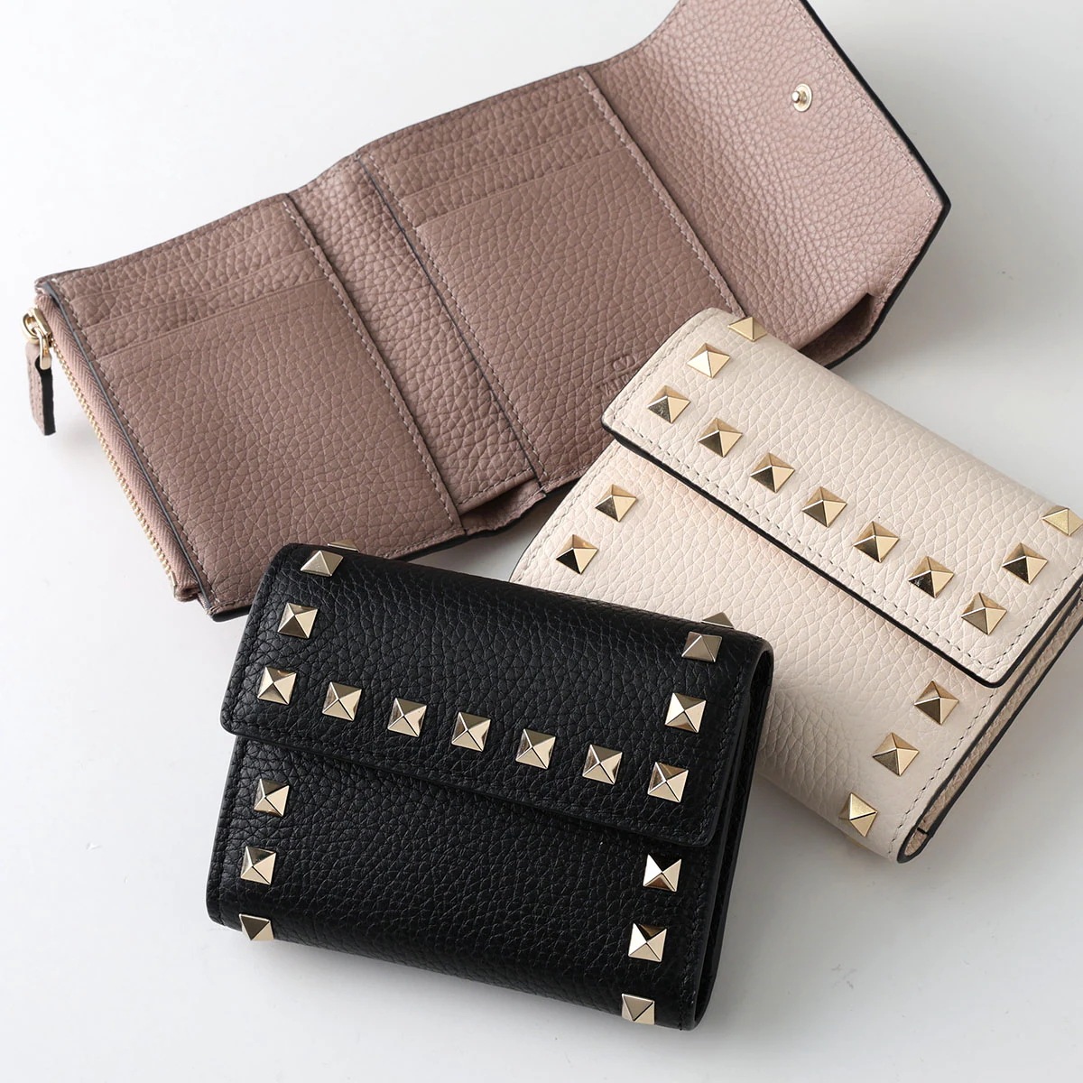 VALENTINO ヴァレンティノ 三つ折り財布 7W2P0AJ1VSH レディース ロックスタッズ スモールウォレット レザー ミニ財布 カラー3色