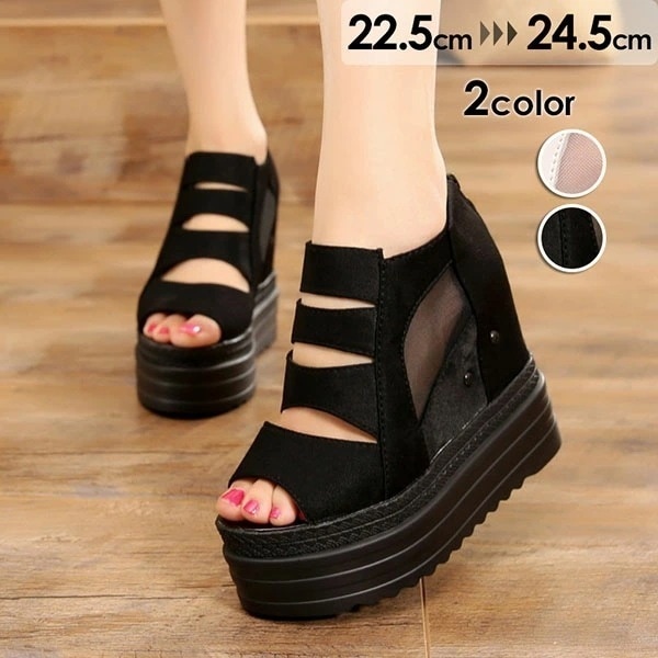 【激安開催！】ブーツサンダル レディース サマーブーツ 厚底 スニーカー 超インヒール 美脚 シューズ 厚底 バックジッパー ウエッジソールブーツ サンダル レディース 歩きやすい ウェッジヒール 秋