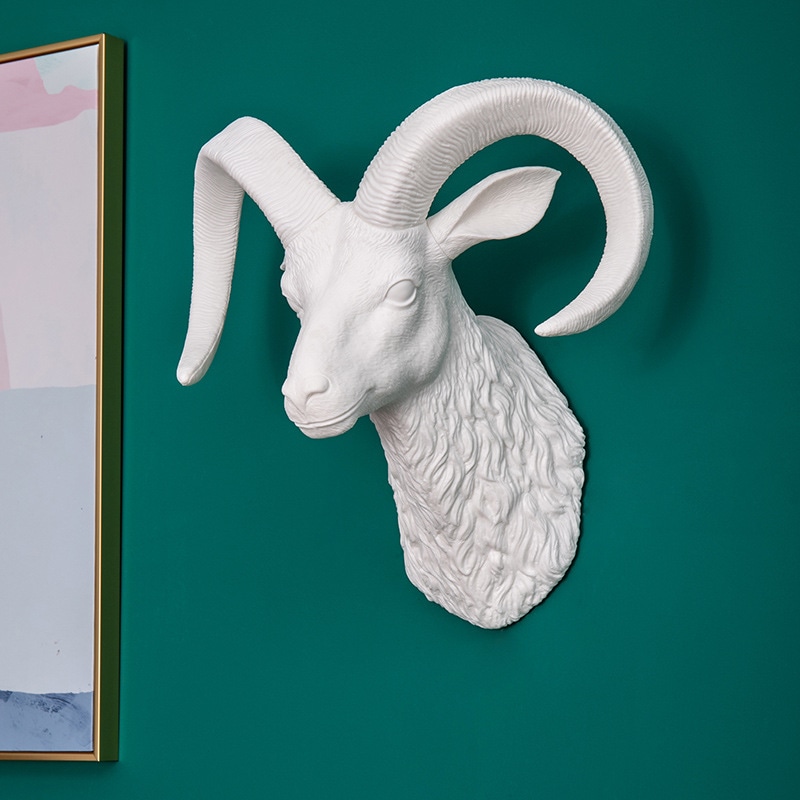 オブジェ ハンティングトロフィー風 羊 壁掛け シンプル モダン 北欧 北米 動物 壁掛けアクセサリー リビング ダイニング ブラック ホワイト