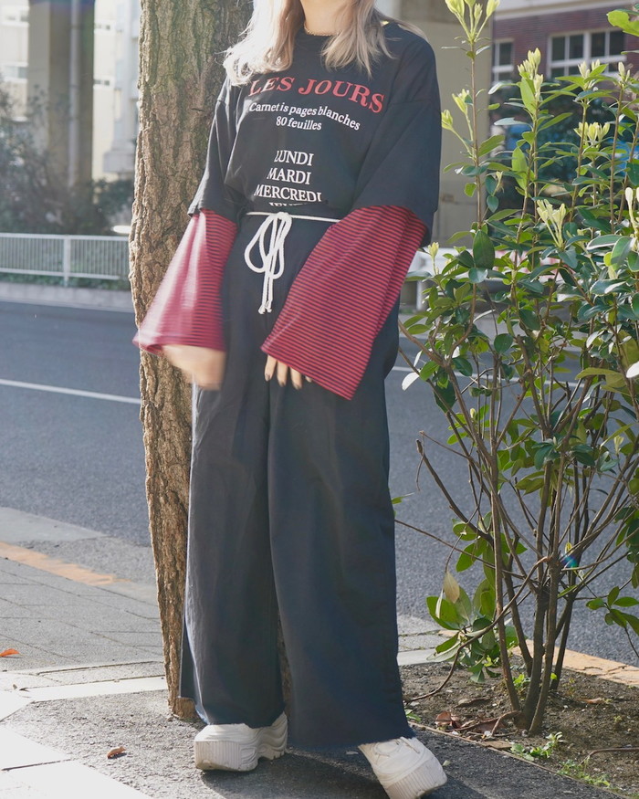 Rope Belt Wide Pants (black) A,D,G レディース
