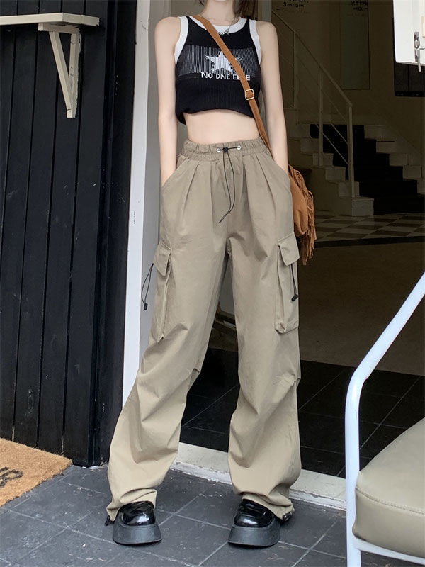 Qoo10] ワイドパンツ韓国版ワークトラウザーズ婦人