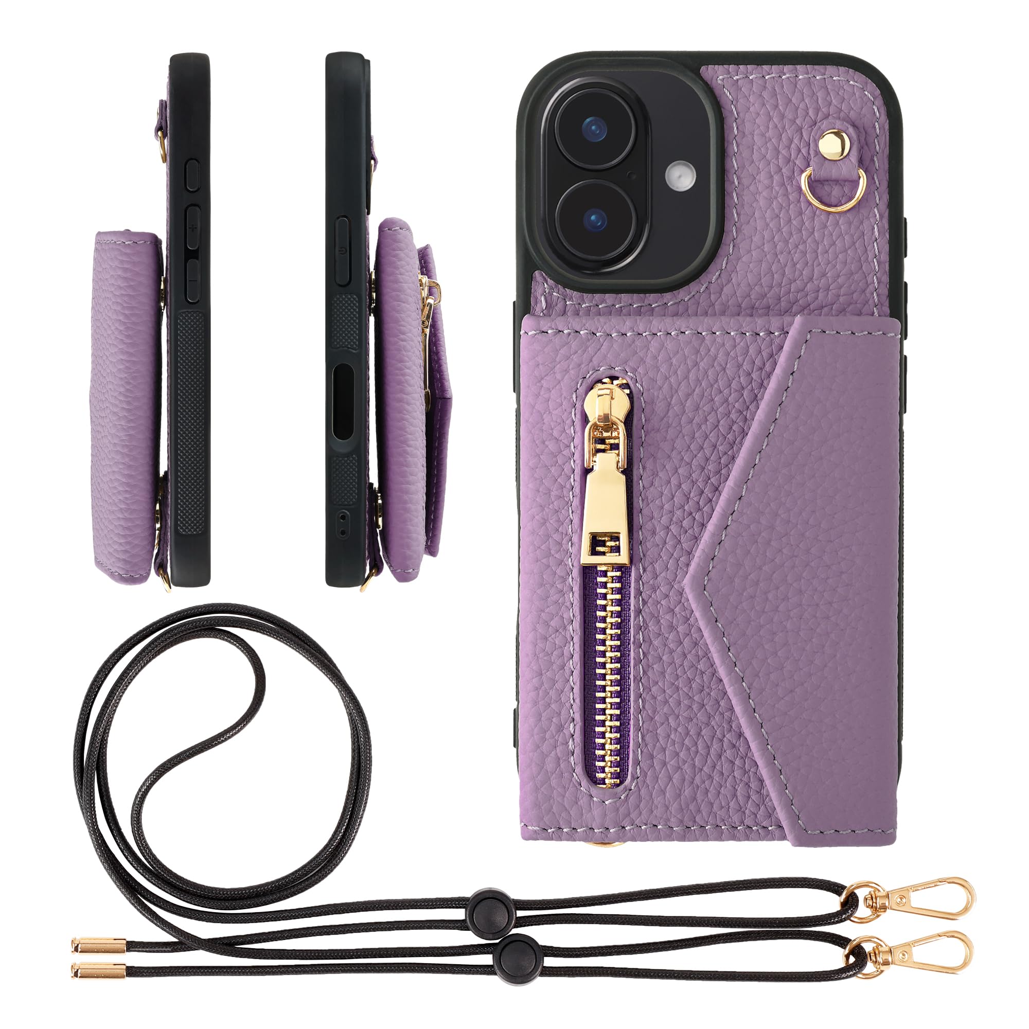 HANATORA for iPhone 16 ケース ショルダー 本革 シュリンクレザー 耐衝撃 スマホケース スマホ ショルダーストラップ 付き ファスナー スマホショルダー カバー カードポケット 5,686円