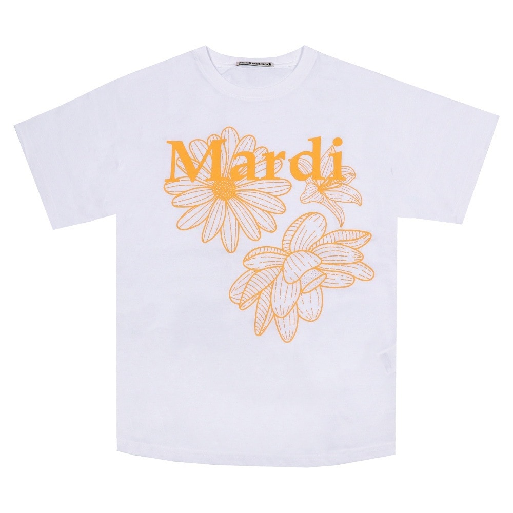 Tシャツ TSHIRT TRIPLE FLOWER WHITE TANGERINE 半袖 レディース 韓国 ファッション アパレル